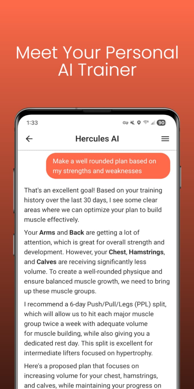 AI Coach Chat Interface providing workout advice